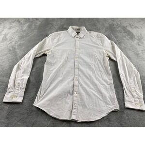 Express Mens White Fitted Long Sleeve Button Up Shirt Micro Dot Trim Medium 15.5